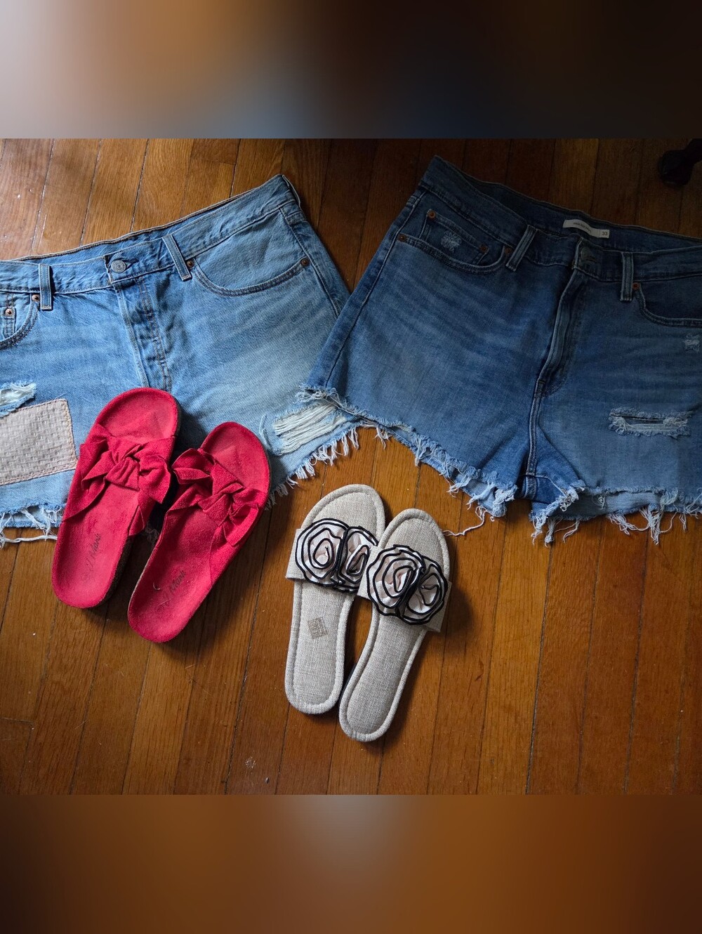 Bundle Of cutoff Levis Sz34 For The 1st Pair, 2nd Pair 33, Bonus Shoes Included